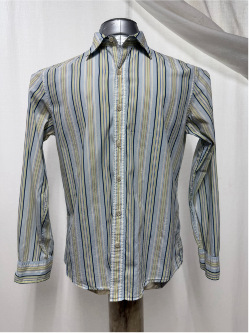 Men's Club Monaco Casual Button Down Shirt Size M Blue Green Striped 1822